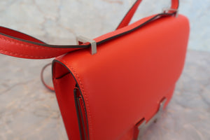 HERMES CONSTANCE3 MINI Box carf leather Rouge piment A Engraving Shoulder bag 700090103
