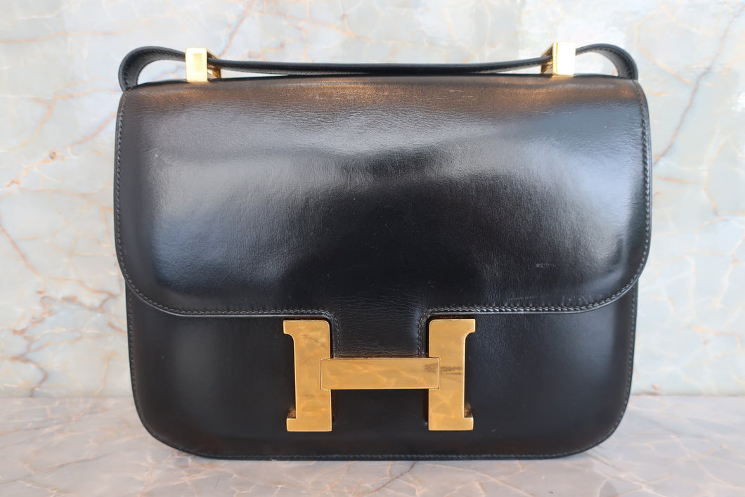 HERMES／エルメス コンスタンス24 ボックスカーフ ブラック 〇H刻印 ショルダーバッグ 700080038