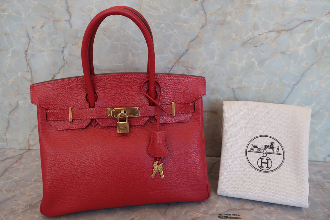 HERMES BIRKIN 30 Ardennes leather Rouge vif □F Engraving Hand bag 700090079