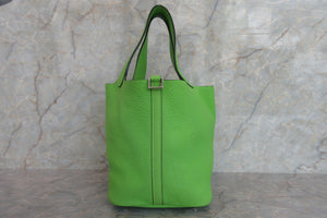HERMES PICOTIN MM Clemence leather Apple green □H Engraving Hand bag 700060049