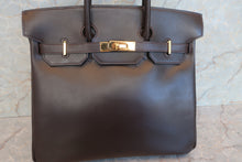 将图片加载到图库查看器，HERMES HAUT A COURROIRE 32 Box carf leather Chocolat □C刻印 Hand bag 600100102
