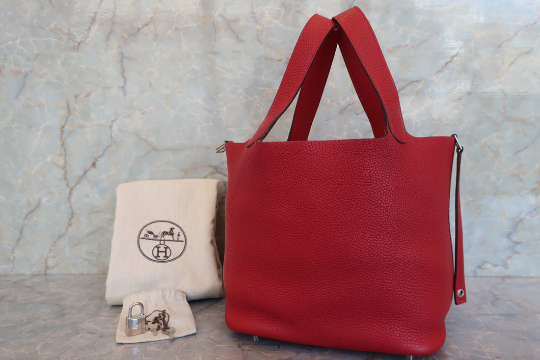 HERMES PICOTIN LOCK MM Clemence leather Rouge casaque X刻印 Hand bag 700100141