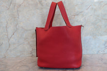 将图片加载到图库查看器，HERMES PICOTIN LOCK MM Clemence leather Rouge casaque X刻印 Hand bag 700100141
