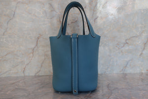 HERMES PICOTIN LOCK PM Clemence leather Blue jean □M刻印 Hand bag 600090158