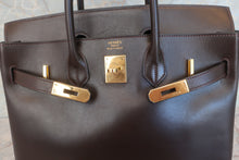 将图片加载到图库查看器，HERMES HAUT A COURROIRE 32 Box carf leather Chocolat □C刻印 Hand bag 600100102
