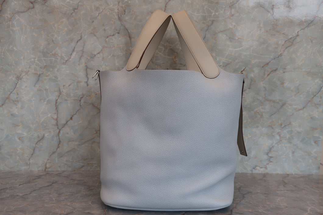 HERMES／エルメス ピコタンロックタッチTGM トリヨンクレマンス/ヴォースイフト ブルーペール/パールグレー □R刻印 ハンドバッグ 700070007