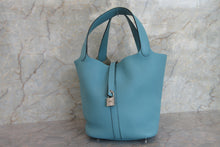 Load image into Gallery viewer, HERMES PICOTIN LOCK MM Clemence leather Blue atoll X Engraving Hand bag 700060064
