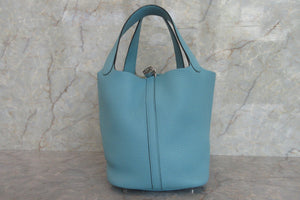 HERMES PICOTIN LOCK MM Clemence leather Blue atoll X Engraving Hand bag 700060064
