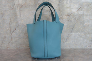 HERMES PICOTIN LOCK MM Clemence leather Blue atoll X Engraving Hand bag 700060064