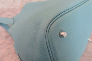 HERMES PICOTIN LOCK MM Clemence leather Blue atoll X Engraving Hand bag 700060064