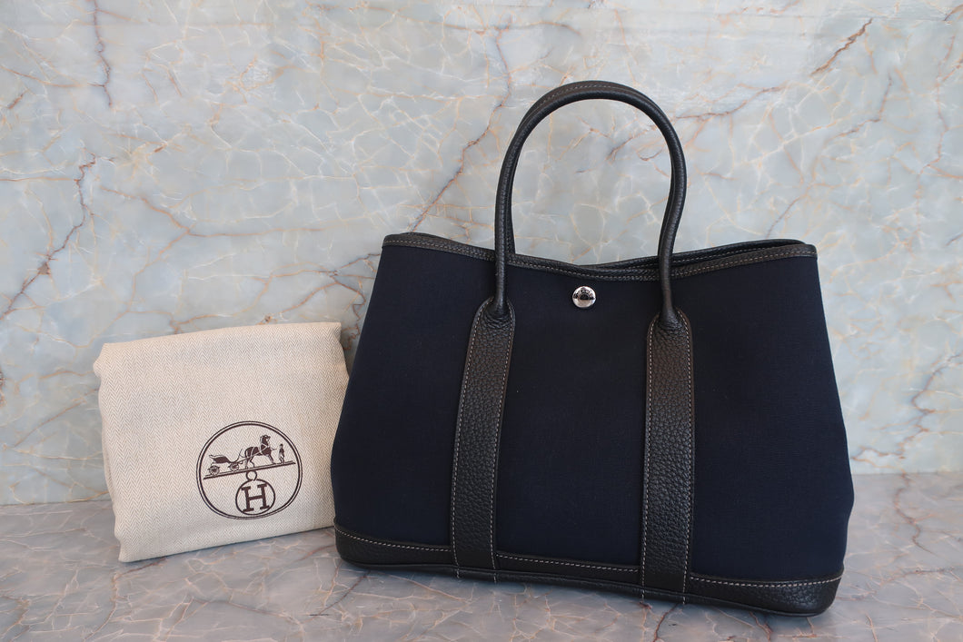 HERMES／エルメス ガーデンパーティTPM トワルオフィシェ/レザー ブラック □O刻印 ショルダーバッグ 700060248