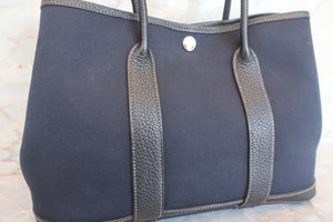 HERMES／エルメス ガーデンパーティTPM トワルオフィシェ/レザー ブラック □O刻印 ショルダーバッグ 700060248