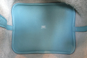 HERMES PICOTIN LOCK MM Clemence leather Blue atoll X Engraving Hand bag 700060064