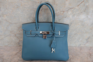 HERMES BIRKIN 30 Togo leather Blue jean □M Engraving Hand bag 700020022