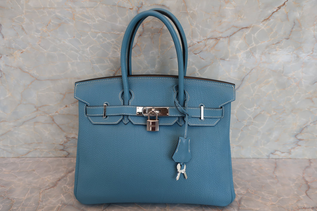 HERMES BIRKIN 30 Togo leather Blue jean □M Engraving Hand bag 700020022