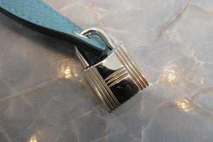 HERMES PICOTIN LOCK MM Clemence leather Blue atoll X Engraving Hand bag 700060064