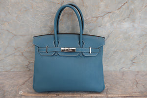 HERMES BIRKIN 30 Togo leather Blue jean □M Engraving Hand bag 700020022