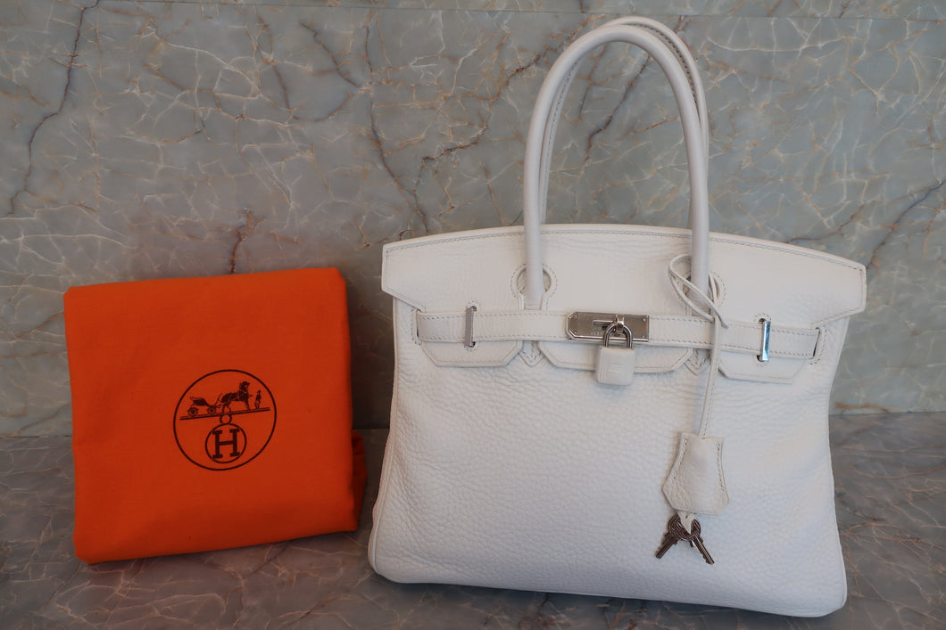 HERMES BIRKIN 30 Clemence leather White □J Engraving Hand bag 600090159