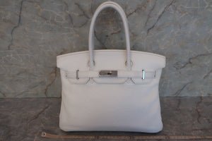 HERMES BIRKIN 30 Clemence leather White □J Engraving Hand bag 600090159