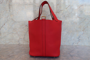 HERMES PICOTIN LOCK MM Clemence leather Rouge de Coeur D Engraving Hand bag 700090109