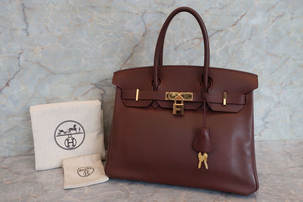 HERMES BIRKIN 30 Evergrain leather Brown □L Engraving Hand bag 600120312