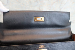 H﻿﻿﻿ERMES KELLY 32 Graine Couchevel leather Navy/Gold 〇X Engraving Shoulder bag 500100153