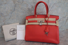 将图片加载到图库查看器，HERMES BIRKIN 30  Clemence leather Rouge pivoine □R刻印 Hand bag 600100176
