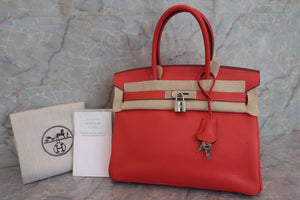 HERMES BIRKIN 30  Clemence leather Rouge pivoine □R刻印 Hand bag 600100176