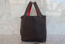 Load image into Gallery viewer, HERMES PICOTIN PM Bi-color Clemence leather/Epsom leather Chocolat/Rouge garance □J Engraving Hand bag 700090102
