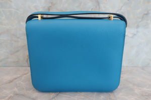 HERMES CONSTANCE3 MINI Evercolor leather Blue zanzibar A Engraving Shoulder bag 600040057
