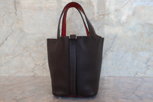 Load image into Gallery viewer, HERMES PICOTIN PM Bi-color Clemence leather/Epsom leather Chocolat/Rouge garance □J Engraving Hand bag 700090102
