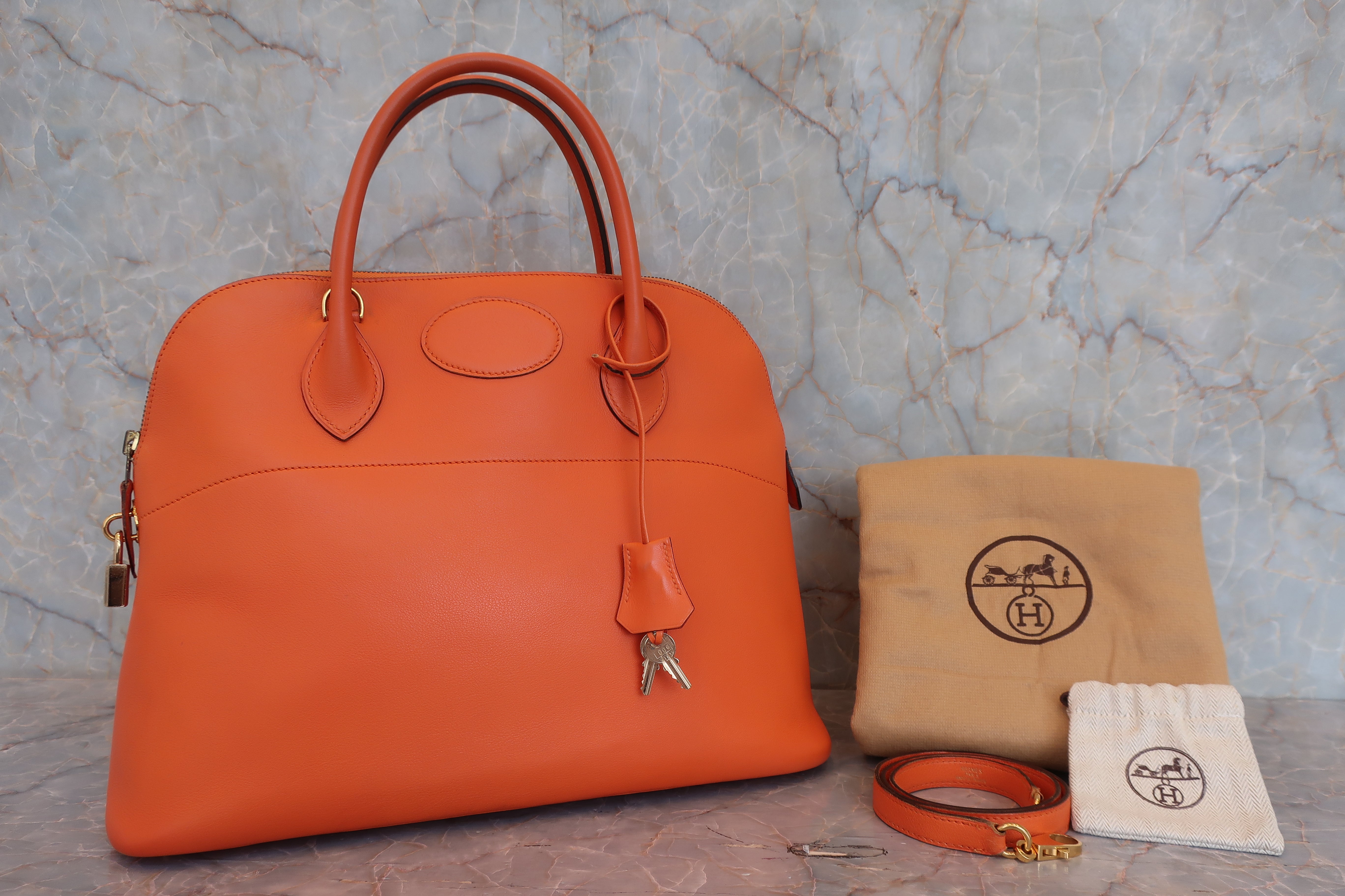 HERMES／エルメス ボリード35 ヴォーガリバー オレンジ 〇U刻印