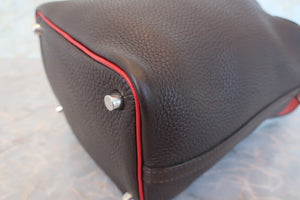 HERMES PICOTIN PM Bi-color Clemence leather/Epsom leather Chocolat/Rouge garance □J Engraving Hand bag 700090102