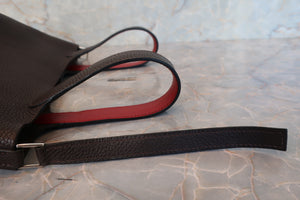 HERMES PICOTIN PM Bi-color Clemence leather/Epsom leather Chocolat/Rouge garance □J Engraving Hand bag 700090102