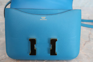 HERMES CONSTANCE3 MINI Evercolor leather Blue zanzibar A Engraving Shoulder bag 600040057