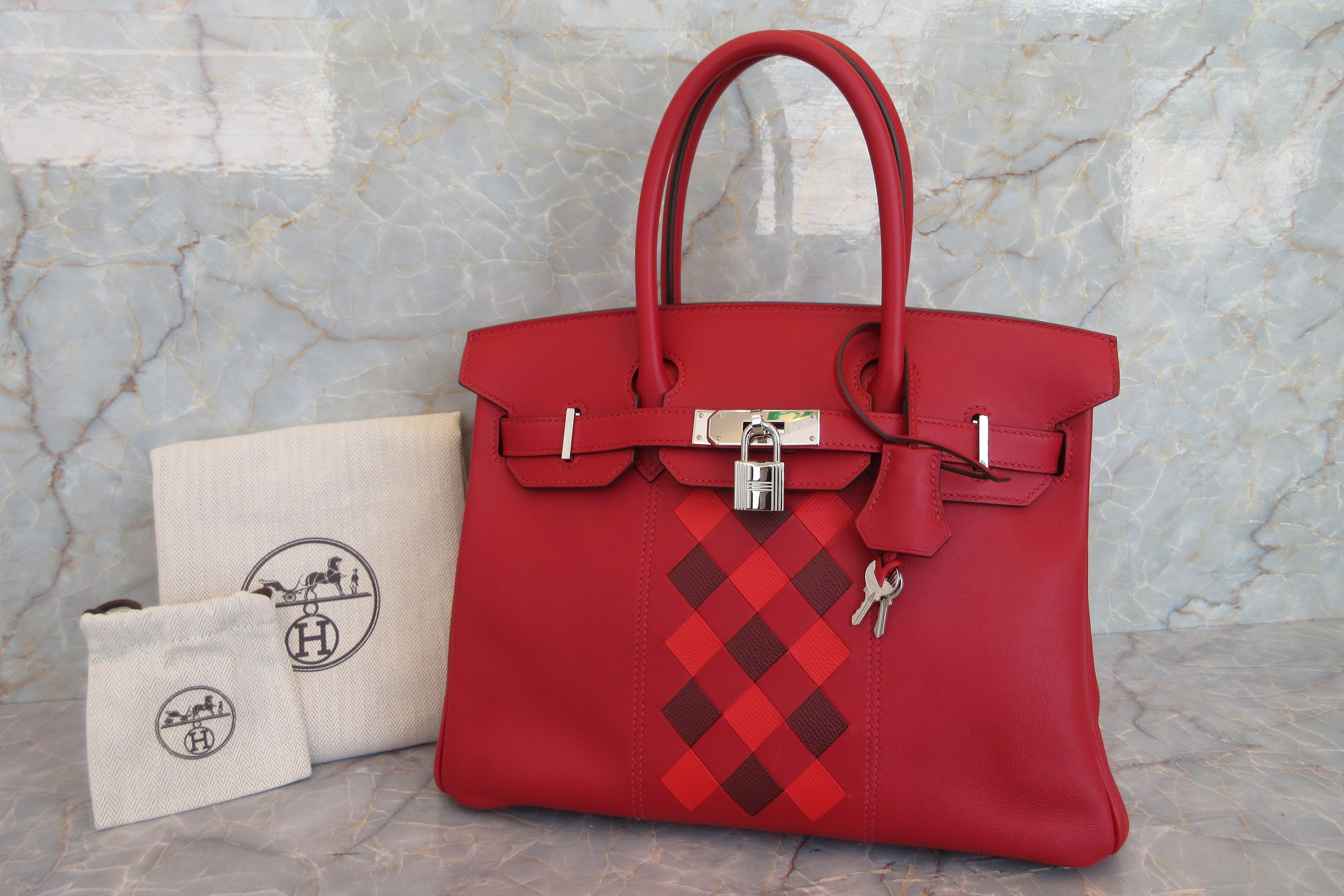 HERMES BIRKIN 30 Tressage Swift leather Rouge piment/Rouge