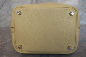 HERMES PICOTIN LOCK PM Clemence leather Jaune poussin X Engraving Hand bag 700090101