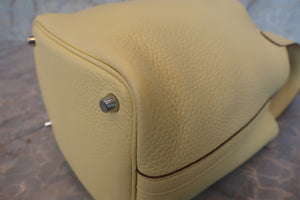 HERMES PICOTIN LOCK PM Clemence leather Jaune poussin X Engraving Hand bag 700090101