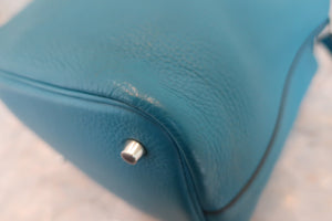 HERMES PICOTIN LOCK MM Clemence leather Blue izmir □Q Engraving Hand bag 600040110