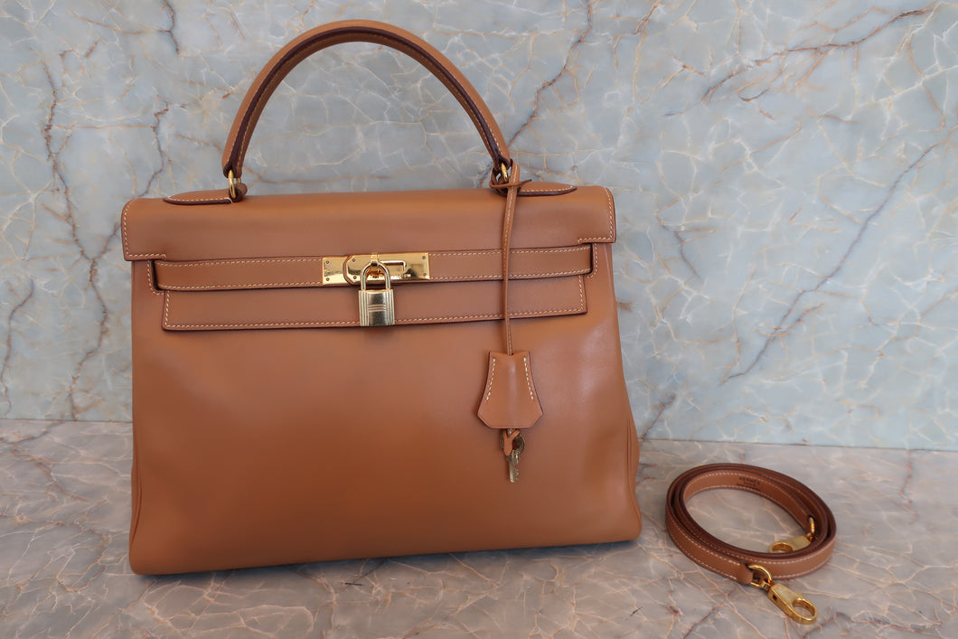 HERMES KELLY 32 Box carf leather Natural 〇U刻印 Shoulder bag 700080131