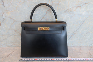 HERMES KELLY 28 Box carf leather Black 〇W Engraving Shoulder bag 700010204