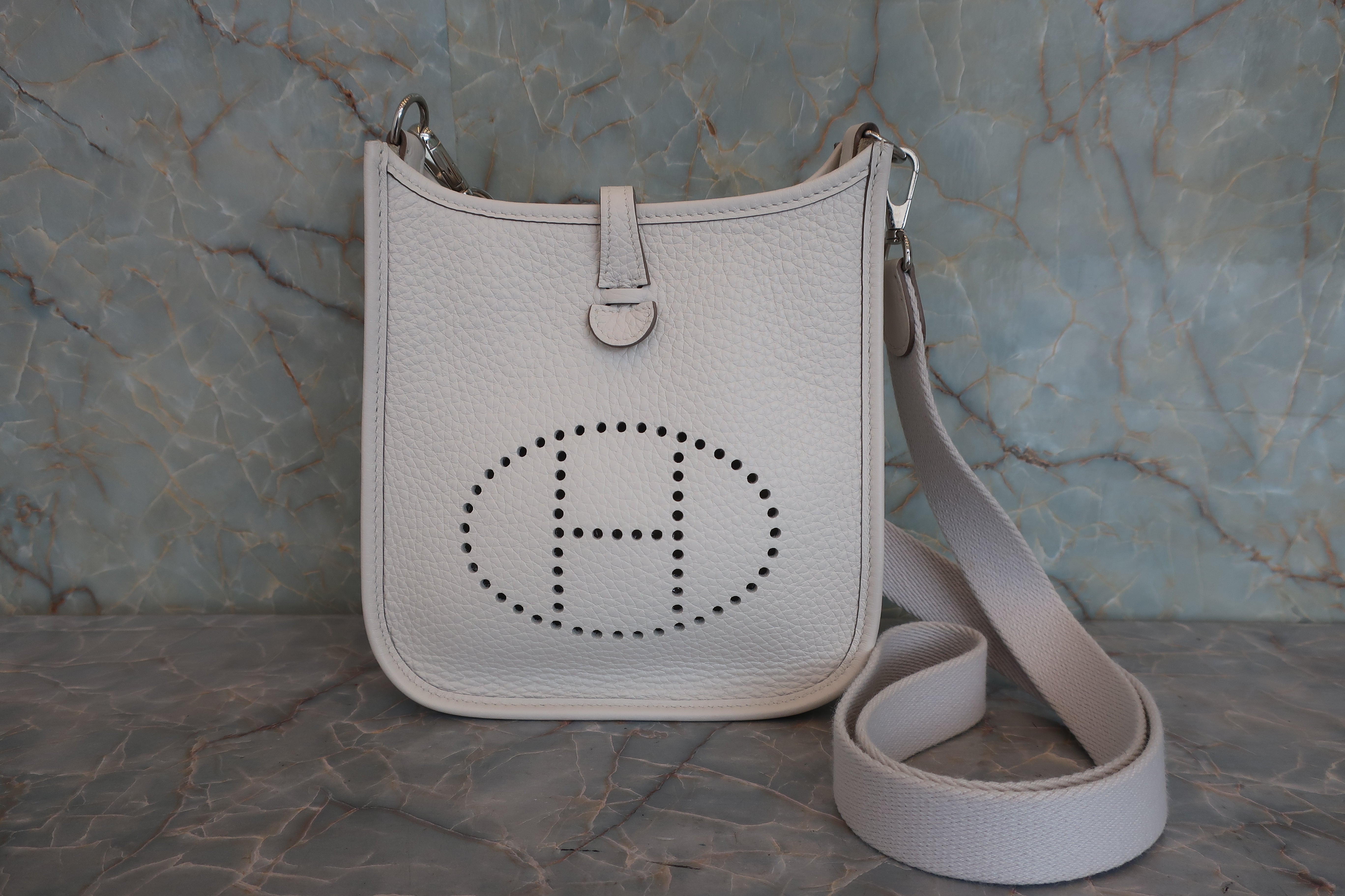 HERMES EVELYNE TPM Clemence leather Gris perle W Engraving