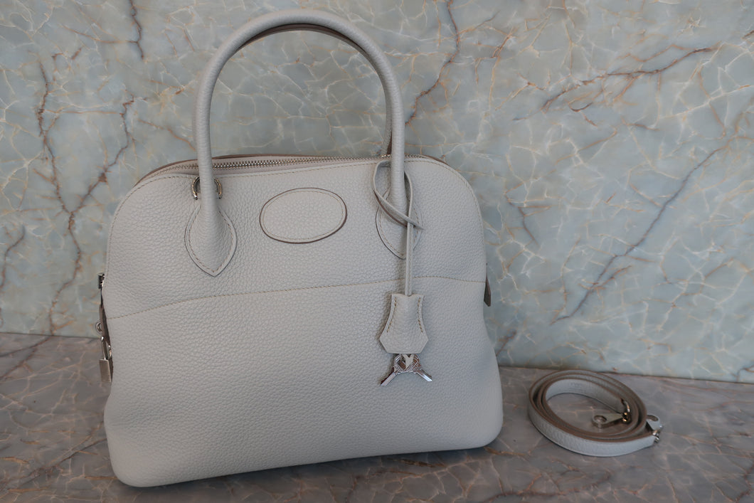 HERMES／BOLIDE 31 Clemence leather Pearl gray □Q Engraving Shoulder bag 700090081