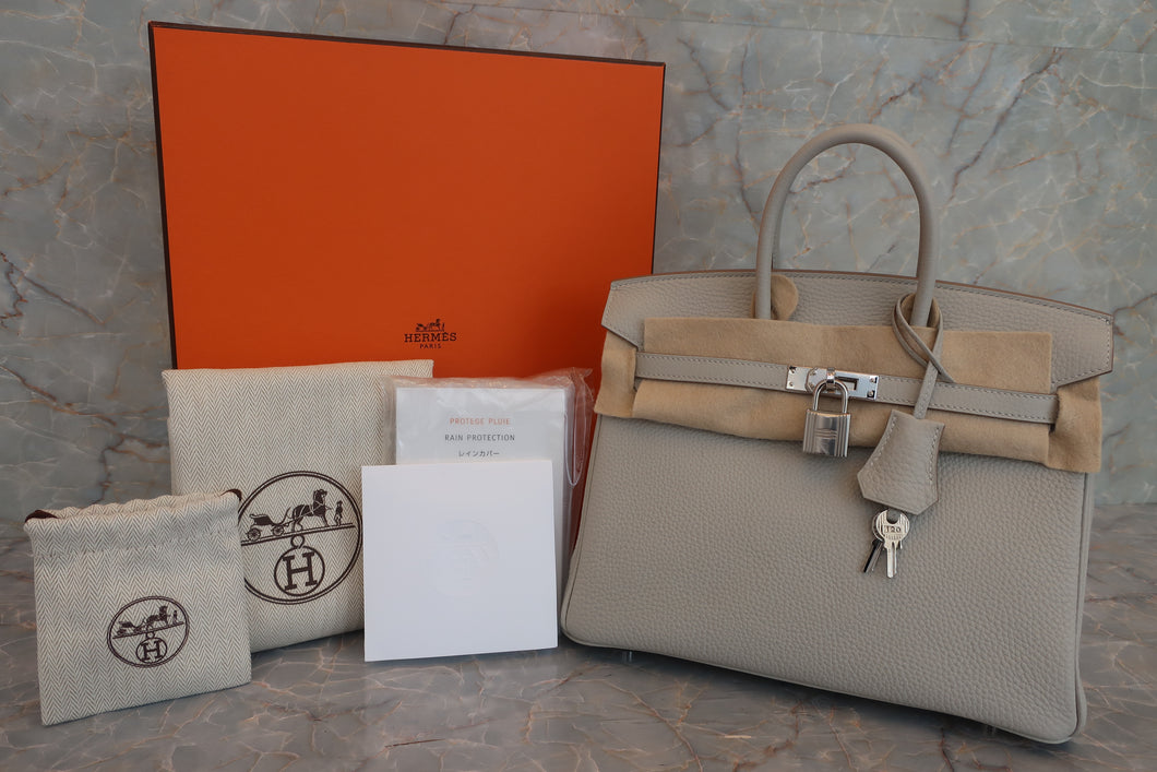 HERMES BIRKIN 25 Verso Togo leather Pearl gray/Nata U刻印 Hand bag 600100180