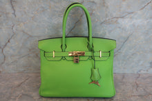 Load image into Gallery viewer, HERMES BIRKIN 30 Clemence leather Apple green □H Engraving Hand bag 700020028
