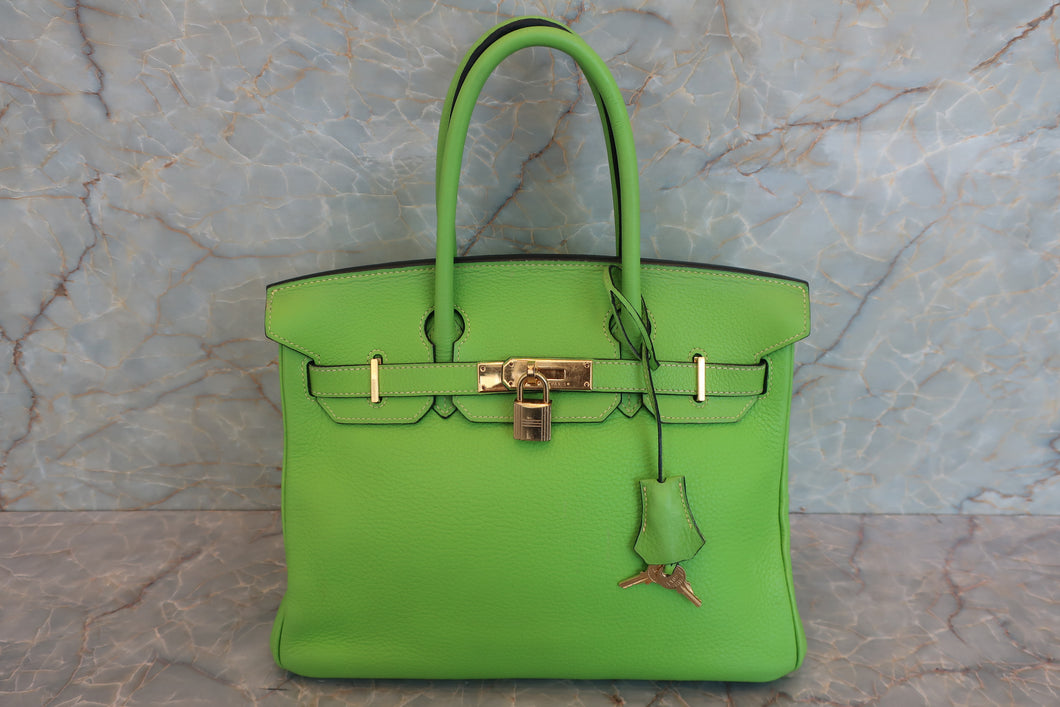 HERMES BIRKIN 30 Clemence leather Apple green □H Engraving Hand bag 700020028