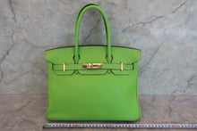 Load image into Gallery viewer, HERMES BIRKIN 30 Clemence leather Apple green □H Engraving Hand bag 700020028
