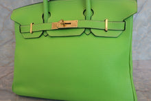 Load image into Gallery viewer, HERMES BIRKIN 30 Clemence leather Apple green □H Engraving Hand bag 700020028
