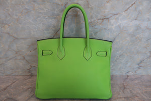 HERMES BIRKIN 30 Clemence leather Apple green □H Engraving Hand bag 700020028