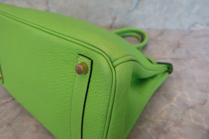 HERMES BIRKIN 30 Clemence leather Apple green □H Engraving Hand bag 700020028